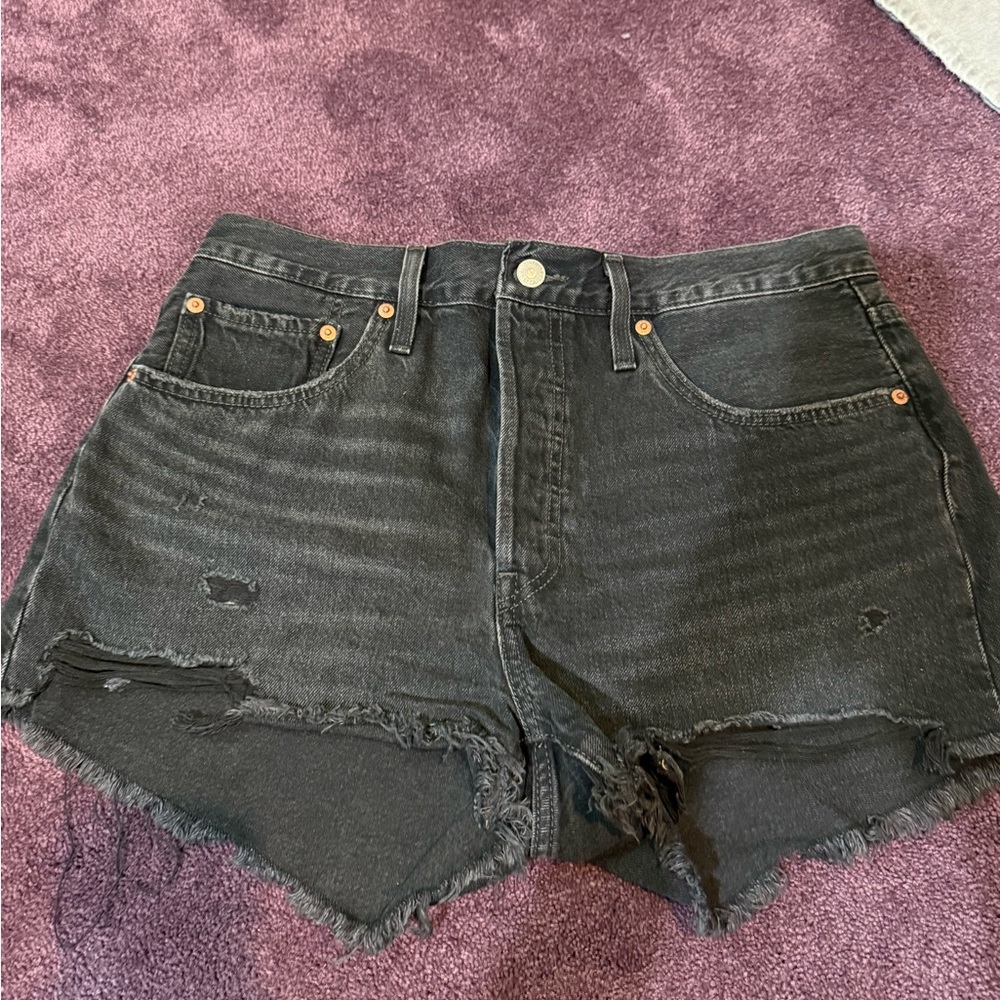 Levi’s 501 Black Distressed Denim Shorts